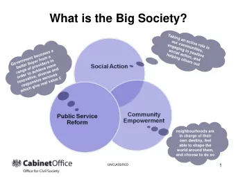 What is the Big Society?  Taking an active role in  our communities,  engaging in positive
