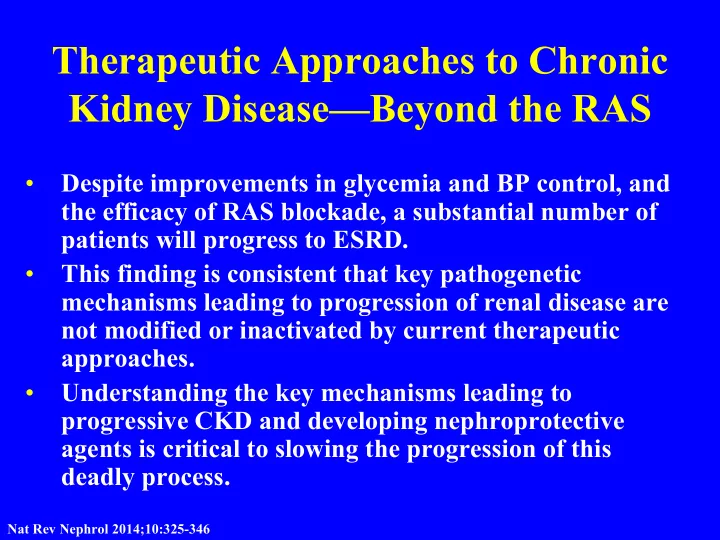 therapeutic approaches to chronic kidney disease beyond