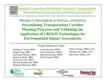 Streamlining Transportation Corridor  Streamlining Transportation Corridor  Planning Processes and
