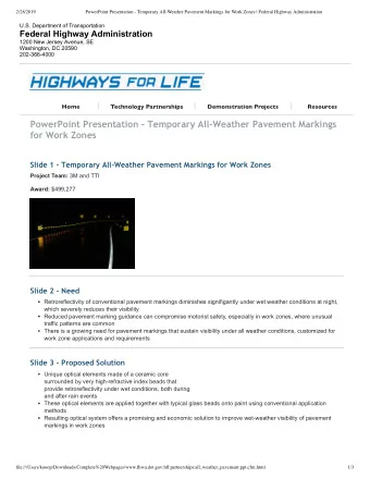 PowerPoint Presentation  Temporary AllWeather Pavement Markings  for Work Zones  Slide 1