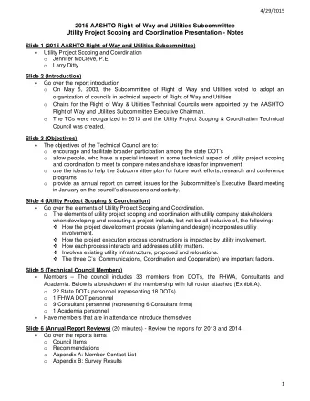 2015 AASHTO Right-of-Way and Utilities Subcommittee  Utility Project Scoping and Coordination