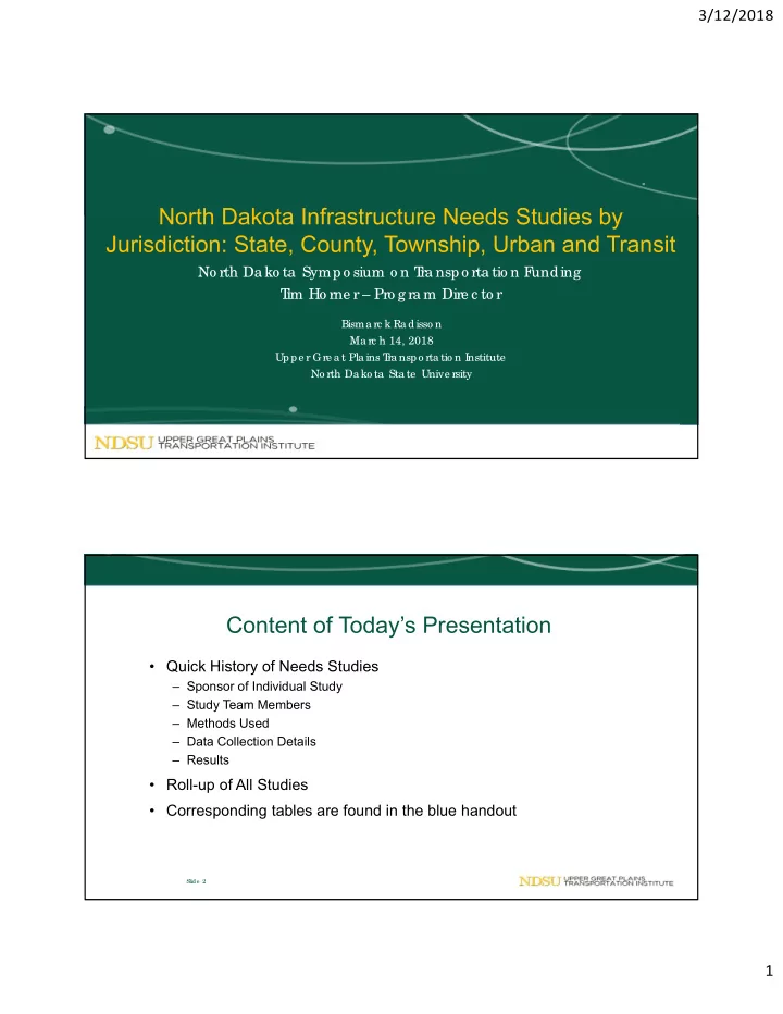 north dakota infrastructure needs studies by jurisdiction