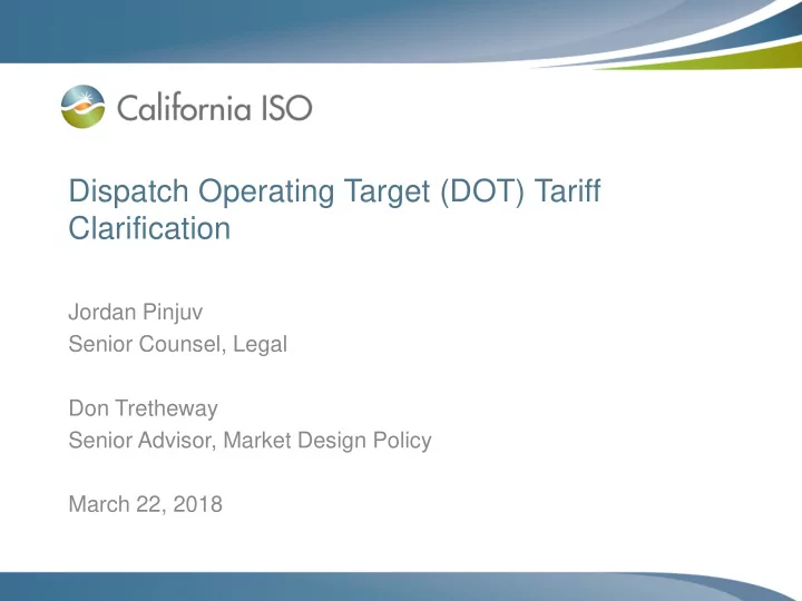 dispatch operating target dot tariff clarification