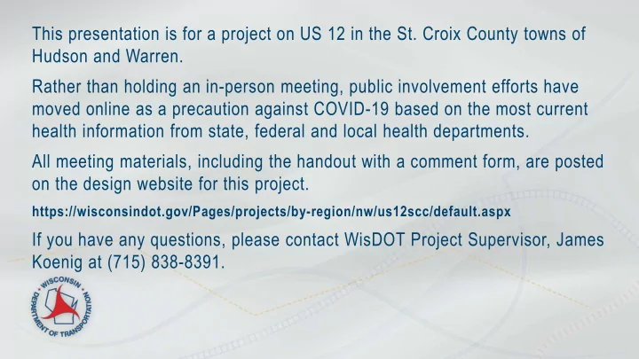 this presentation is for a project on us 12 in the st