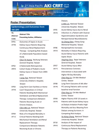 Poster Presentation:  Li-Min Lin, National Taiwan  Epidemiology and Outcomes from University