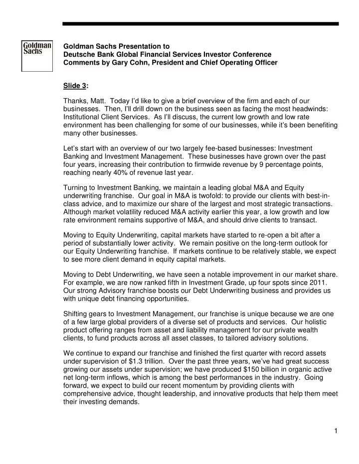 goldman sachs presentation to deutsche bank global