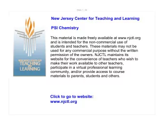 Click to go to website:  www.njctl.org  Slide 2 / 24  Chemistry Lab Safety  Teacher Notes  PSI-PMI