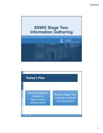 SSWG Stage Two:  Information Gathering Todays Plan Review feedback Review Stage Two related to