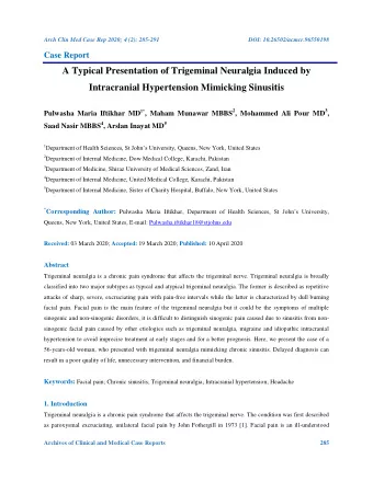 A Typical Presentation of Trigeminal Neuralgia Induced by  Intracranial Hypertension Mimicking