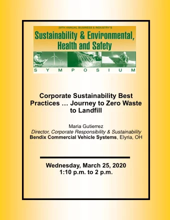 Corporate Sustainability Best  Practices  Journey to Zero Waste  to Landfill  Maria Gutierrez