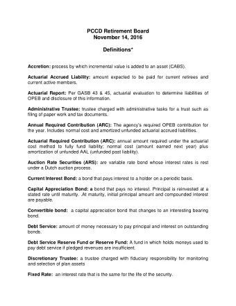 PCCD Retirement Board  November 14, 2016  Definitions* Accretion: process by which incremental