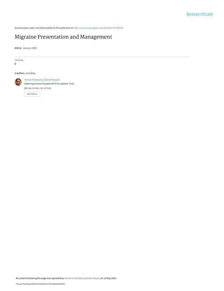 migraine presentation and management