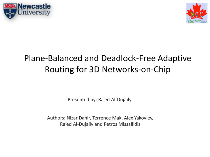 plane balanced and deadlock free adaptive routing for 3d
