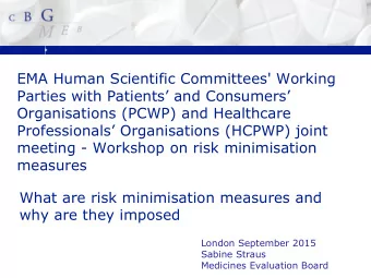EMA Human Scientific Committees' Working Parties with Patients and Consumers  Organisations