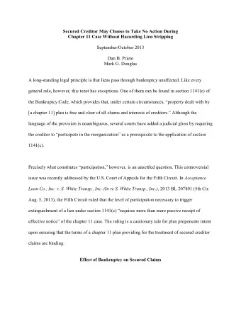 Secured Creditor May Choose to Take No Action During  Chapter 11 Case Without Hazarding Lien