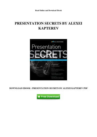 PRESENTATION SECRETS BY ALEXEI  KAPTEREV  DOWNLOAD EBOOK : PRESENTATION SECRETS BY ALEXEI KAPTEREV
