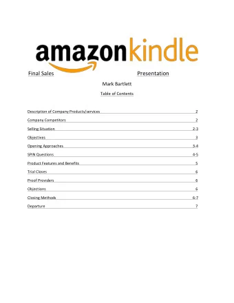 Final Sales  Presentation  Mark Bartlett  Table of Contents  Description of Company
