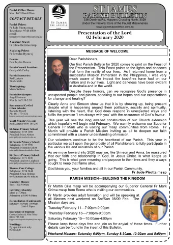 Presentation of the Lord email:  02 February 2020 hopperscrossingnorth@cam.org.au Assistant Priest: