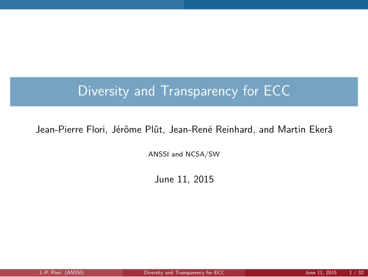 diversity and transparency for ecc