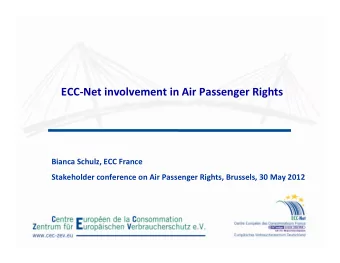 ECC-Net involvement in Air Passenger Rights  Bianca Schulz, ECC France  Stakeholder conference on