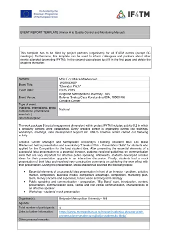 EVENT REPORT TEMPLATE (Annex H to Quality Control and Monitoring Manual)  This template has to be