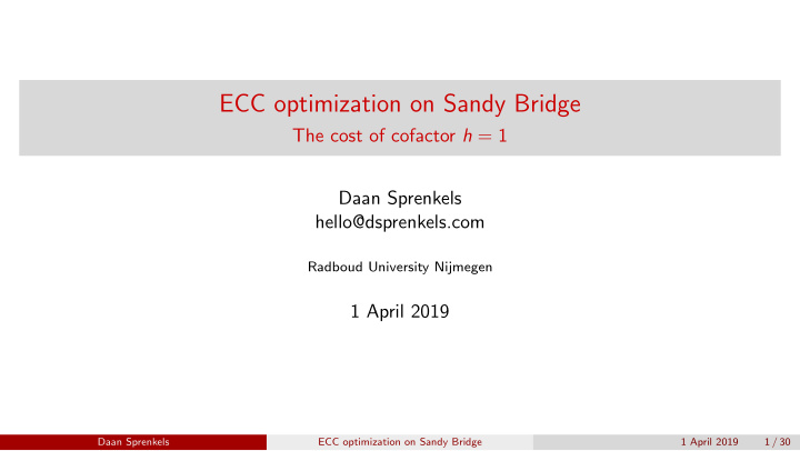 ecc optimization on sandy bridge