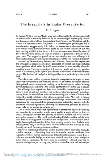 The Essentials in Radar Presentation P. Hugon IN Captain Wylie's note on ' Radar as an