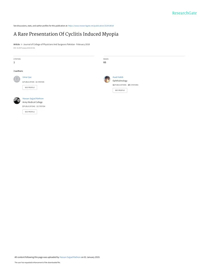 a rare presentation of cyclitis induced myopia