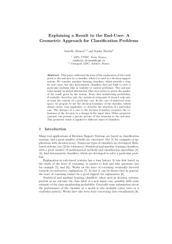 Explaining a Result to the End-User: A  Geometric Approach for Classification Problems Isabelle