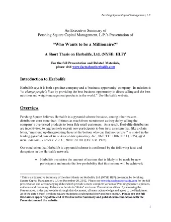 Who Wants to be a Millionaire? A Short Thesis on Herbalife, Ltd. (NYSE: HLF) 1  For the full