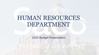 HUMAN RESOURCES  DEPARTMENT  2020 Budget Presentation  Human Resources Department  Organizational