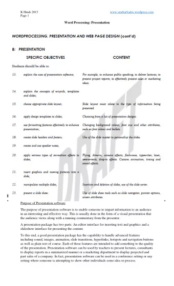 Word Processing: Presentation  Purpose of Presentation software  The purpose of presentation