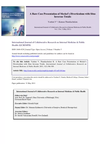 A Rare Case Presentation of Meckels Diverticulum with Situs  Inversus Totalis  Yazhini.V *,