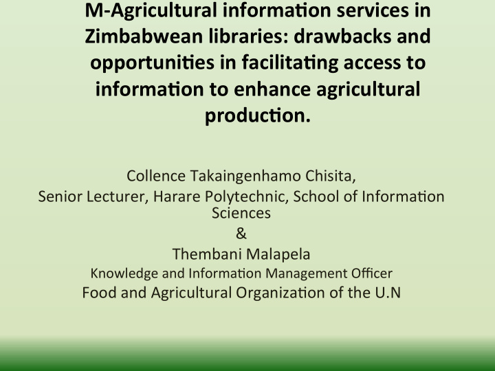 m agricultural informa1on services in zimbabwean