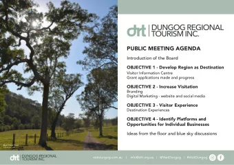 PUBLIC MEETING AGENDA  Introduction of the Board  OBJECTIVE 1 - Develop Region as Destination