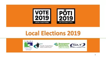 Local Elections 2019  1 Tonight   Introductions  Elections Process Overview  Speakers