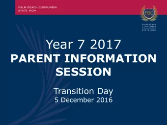 Year 7 2017  PARENT INFORMATION  SESSION  Transition Day  5 December 2016  Anita Sgalippa  Head of