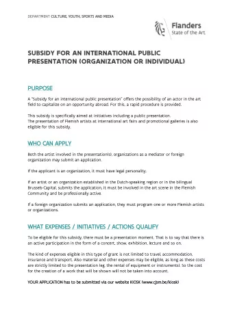 SUBSIDY FOR AN INTERNATIONAL PUBLIC  PRESENTATION (ORGANIZATION OR INDIVIDUAL)  PURPOSE A