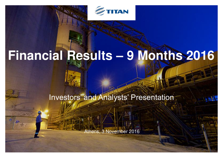 financial results 9 months 2016