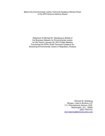 Before the Environmental Justice Technical Guidance Review Panel  of the EPA Science Advisory Board