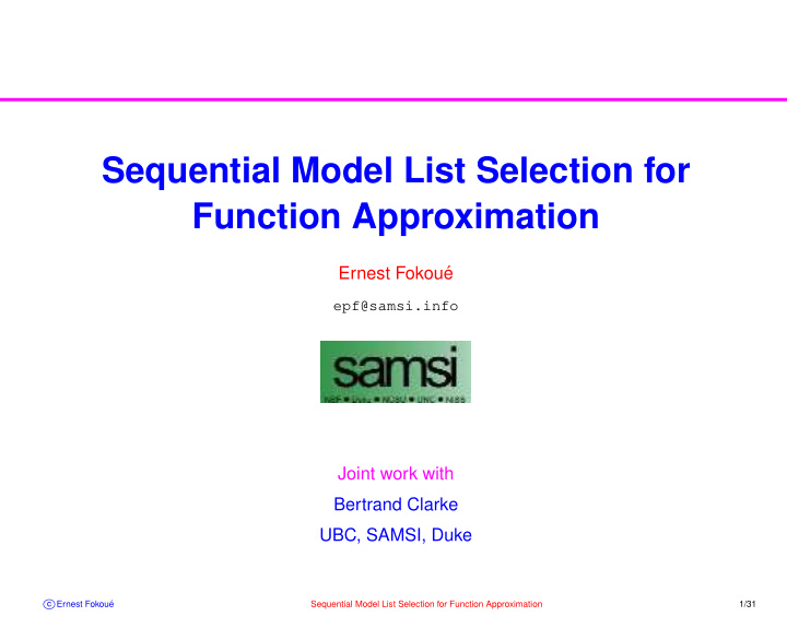 sequential model list selection for function approximation