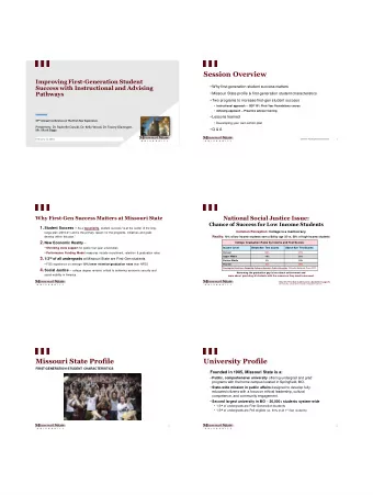 Session Overview  Improving First-Generation Student  Why first-generation student success