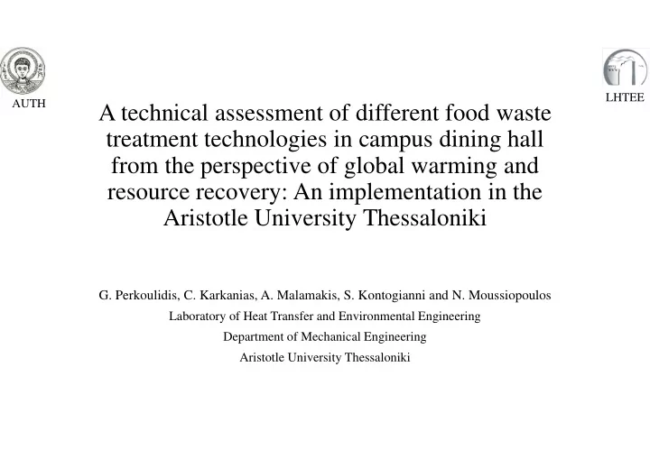 a technical assessment of different food waste treatment