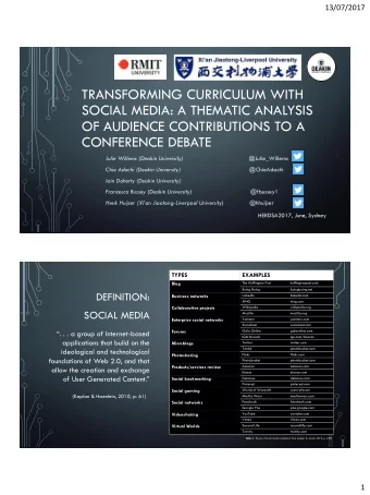 TRANSFORMING CURRICULUM WITH  SOCIAL MEDIA: A THEMATIC ANALYSIS  OF AUDIENCE CONTRIBUTIONS TO A