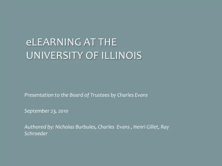 elearning at the university of illinois