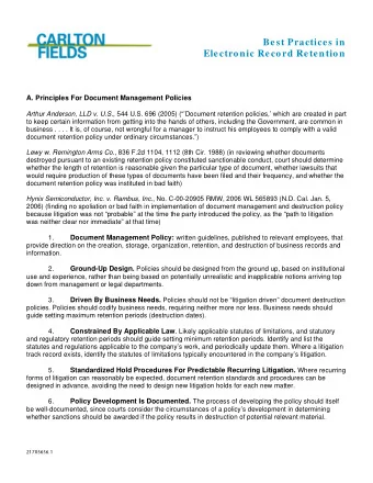 Best Practices in  Electronic Record Retention  A. Principles For Document Management Policies