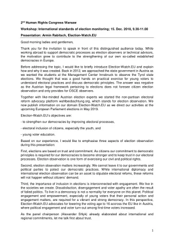 2 nd Human Rights Congress Warsaw  Workshop: International standards of election monitoring; 15.