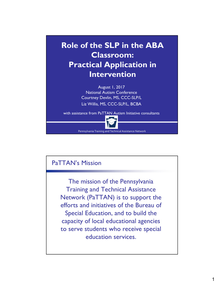 role of the slp in the aba classroom practical