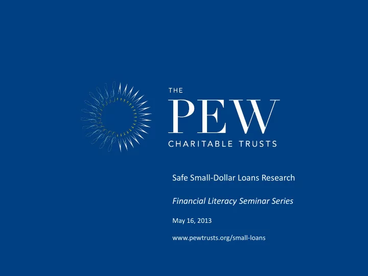 financial literacy seminar series may 16 2013 pewtrusts