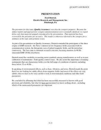 PRESENTATION  Fred Dietrich  Electric Research and Management, Inc.  Pittsburgh, PA The presenter